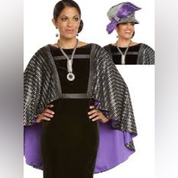 #32❤️ Brand new with tags Donna Vinci Church Cognic Velvet sequin caped dress - Picture 1 of 5